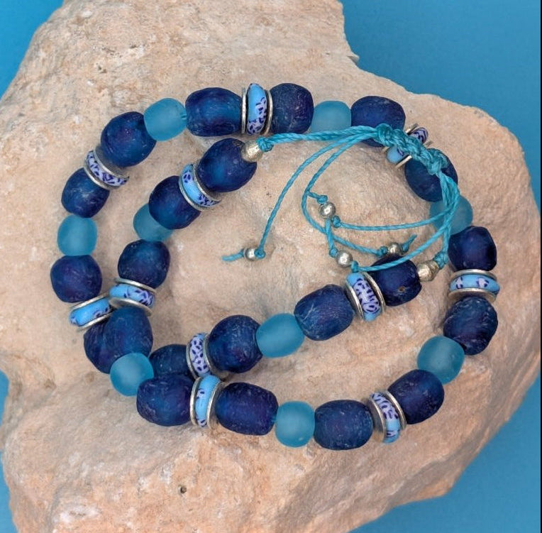 Blue and Aqua Recycled necklace - Neqromance