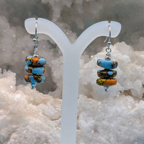 Blue and Orange Fused glass earrings - Neqromance