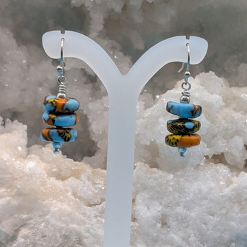 Blue and Orange Fused glass earrings - Neqromance