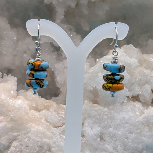 Blue and Orange Fused glass earrings - Neqromance