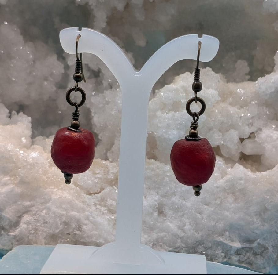 Large red Recycled bead earrings - Neqromance
