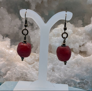 Large red Recycled bead earrings - Neqromance