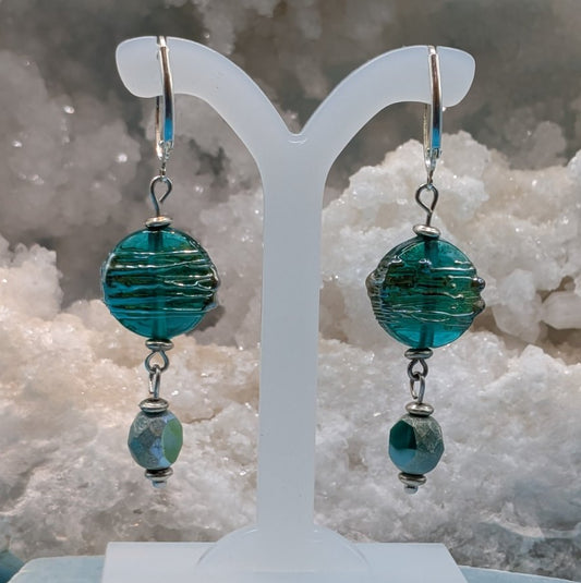 Handmade glass teal earrings - Neqromance